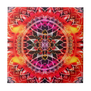 Hypnotic Red Mandala Ceramic Tile