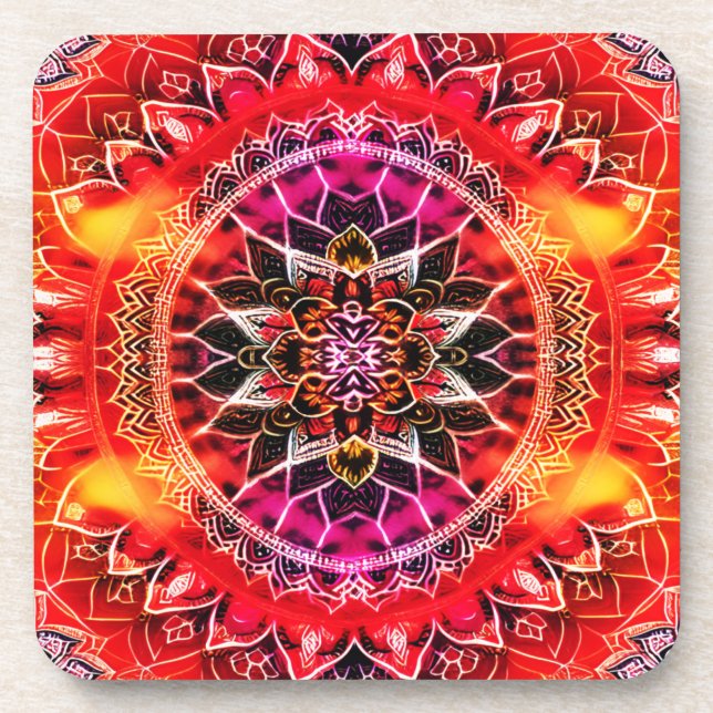 Hypnotic Red Mandala Coaster (Front)