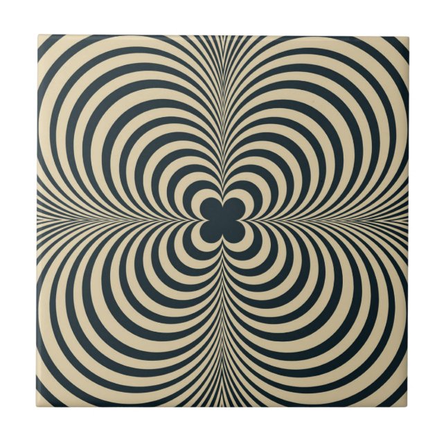 Hypnotic Retro Black Beige Flower Pattern Ceramic Tile (Front)
