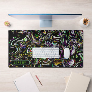 Hypnotic Swirl Energy in Green Desk Mat