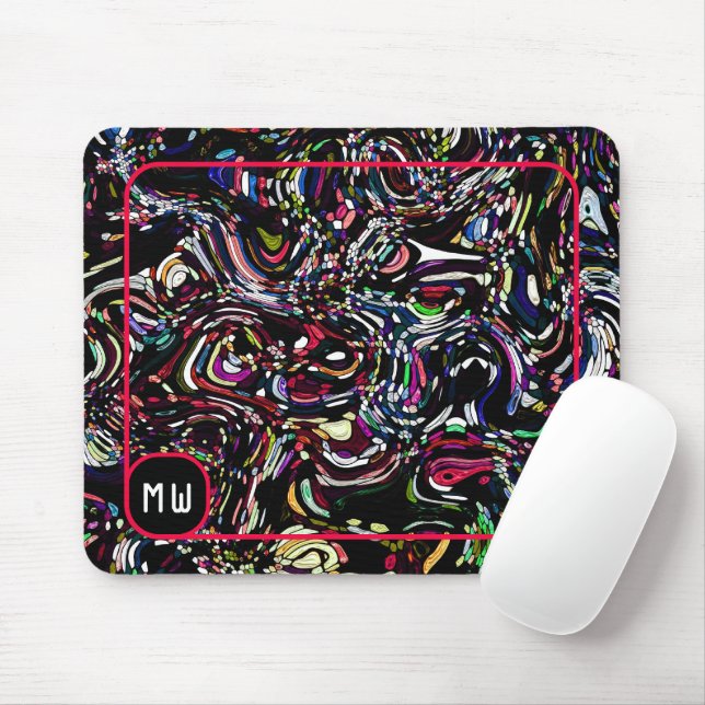 Hypnotic Swirl Energy Red Monogram Mouse Pad (With Mouse)
