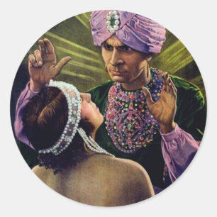 Hypnotist hypnotises young woman...vintage! classic round sticker