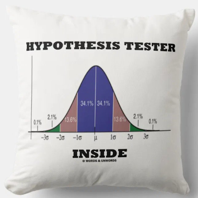 Hypothesis Tester Inside (Bell Curve Humour) Cushion (Stats attitude throw pillow featuring normal distribution curve/bell curve for any hypothesis tester)