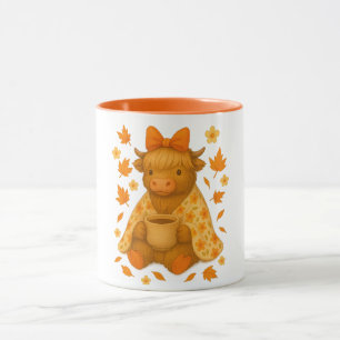 Hyturtle Fall Highland Cow with Maple Leaves Coffe Mug