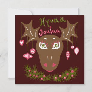 Hyvää Joulua Christmas cute moose with ornaments