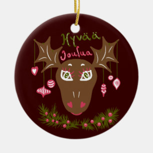 Hyvää Joulua Christmas cute moose with ornaments