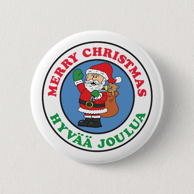 Hyvaa Joulua Finnish Christmas Santa Button (Front)