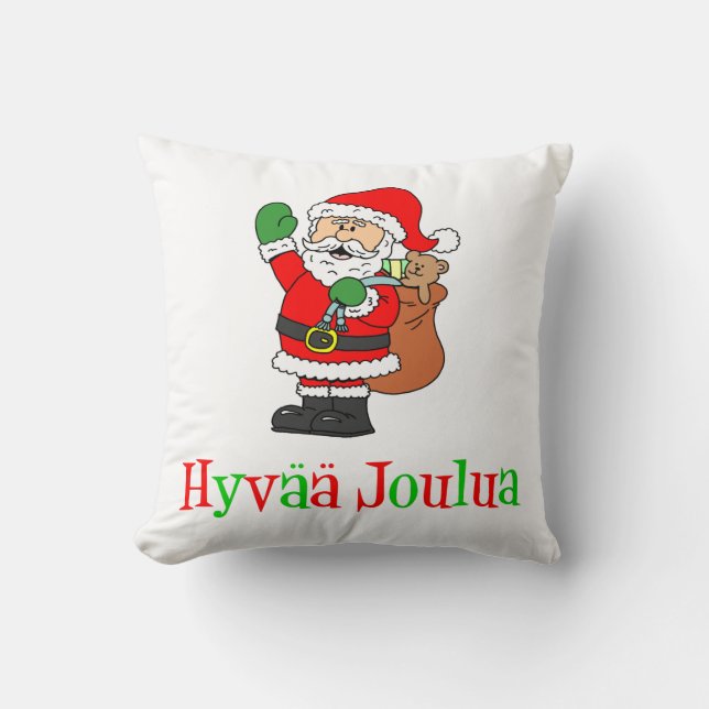 Hyvaa Joulua Finnish Christmas Santa Cushion (Front)