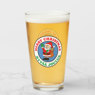 Hyvaa Joulua Finnish Christmas Santa Glass