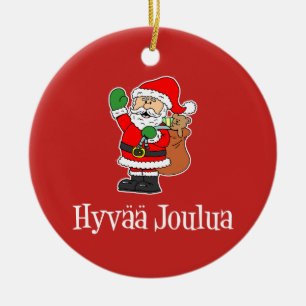 Hyvaa Joulua Finnish Christmas Santa Ornament