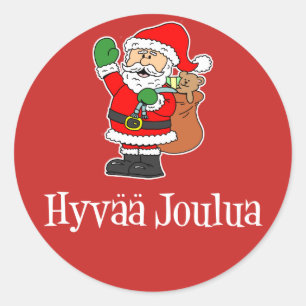 Hyvaa Joulua Finnish Christmas Santa Red Classic Round Sticker