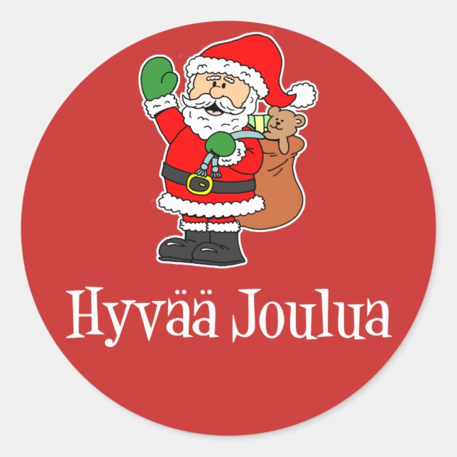 Hyvaa Joulua Finnish Christmas Santa Red Classic Round Sticker (Front)