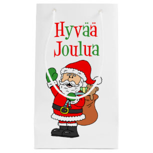 Hyvaa Joulua Finnish Christmas Santa Small Gift Bag