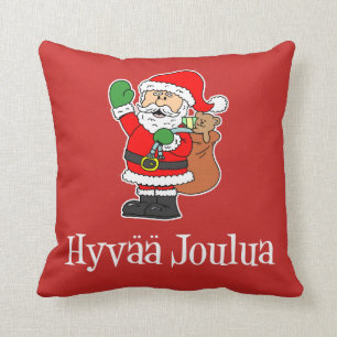 Hyvaa Joulua Finnish Christmas Santa Throw Pillow