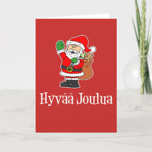Hyvaa Joulua Finnish Merry Christmas Santa Holiday Card