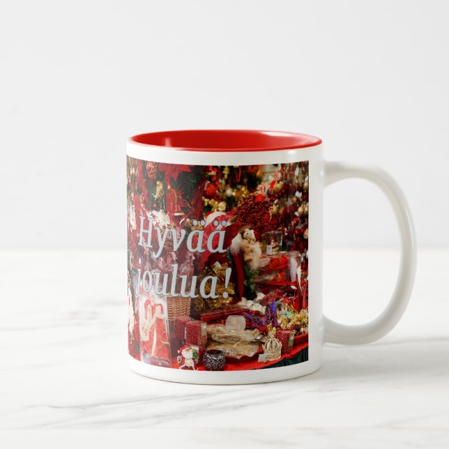 Hyvää joulua! Merry Christmas in Finnish wf Two-Tone Coffee Mug (Right)