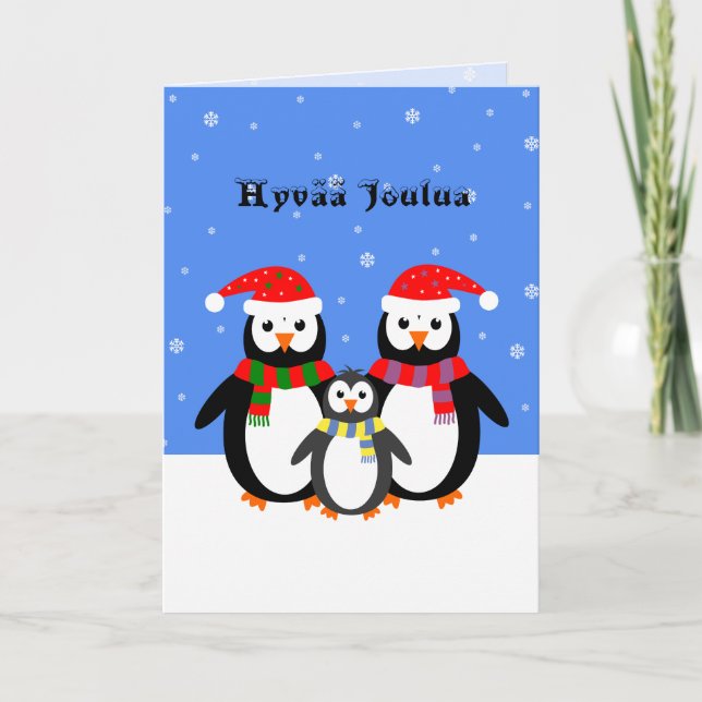 Hyvää joulua penguins finnish christmas holiday card (Front)