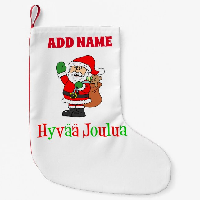 Hyvaa Joulua Personalised Name Finnish Small Christmas Stocking (Front)