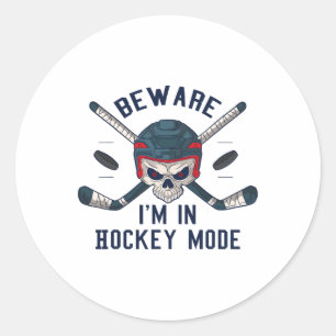 I'm In Hockey Mode - Hockey Player Skull Classic Round Sticker