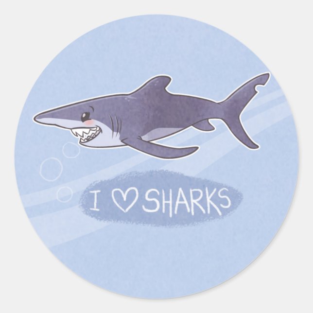 I <3 Sharks: Blue Shark Classic Round Sticker (Front)