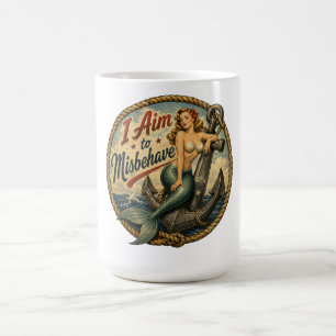 I Aim to Misbehave Mermaid Retro Badge Coffee Mug