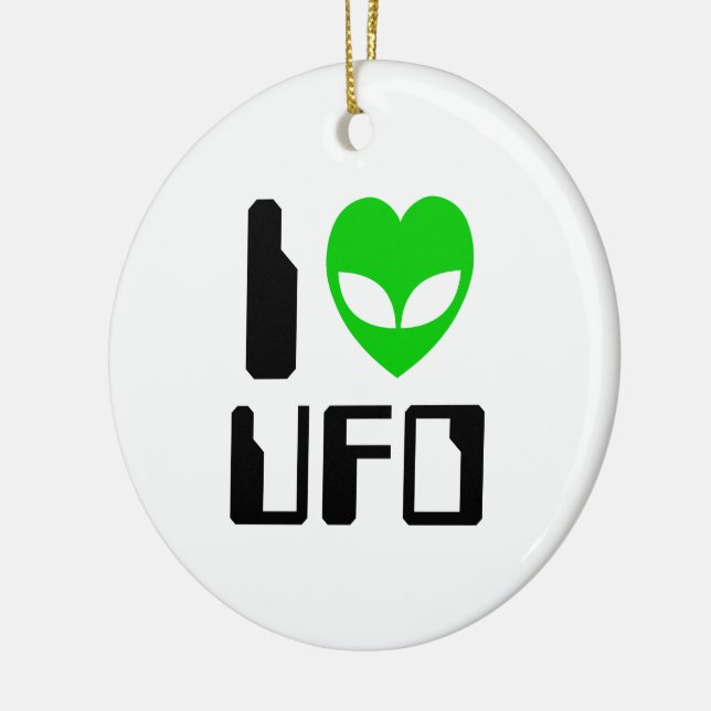 I Alien Heart UFO Ceramic Ornament (Left)
