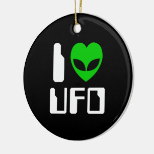I Alien Heart UFO Ceramic Tree Decoration