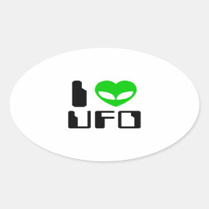 I Alien Heart UFO Oval Sticker
