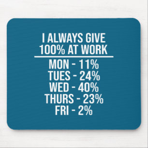 I Always Give 100% At Work Funny Work Quotes Humor Mouse Pad