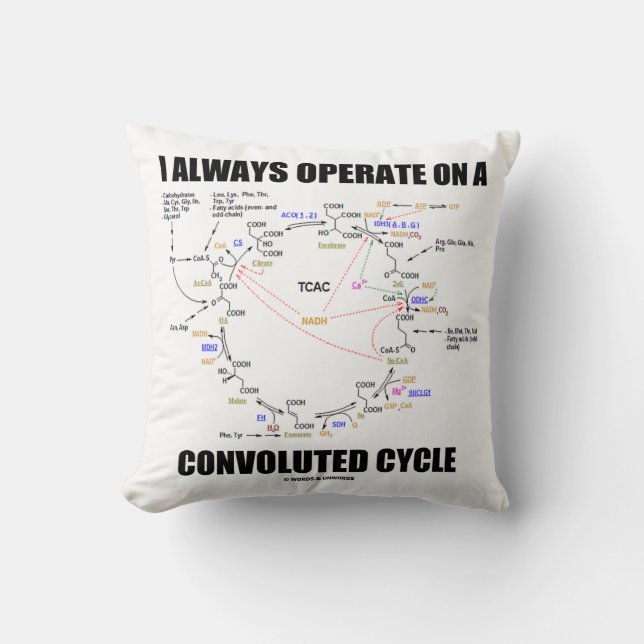 I Always Operate On A Convoluted Cycle (Krebs) Cushion (Front)