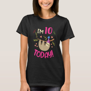 I Am 10 Today Kids Birthday  For Sloth Lover T-Shirt