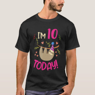 I am 10 Today Kids birthday gift for sloth Lover T-Shirt