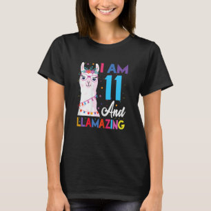I Am 11 And Llamazing  Llama  Boys Girls Birthday T-Shirt