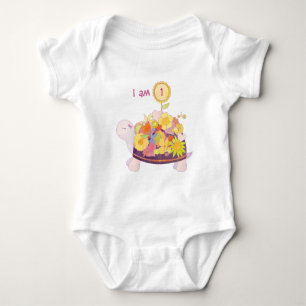 I am 1 Adorable Baby Flower Turtle Bodysuit