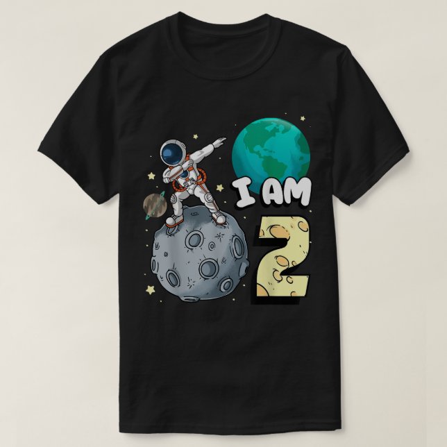 I am 2 Space Astronaut Kid Moon Walker 2nd Birthda T-Shirt (Design Front)