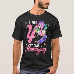I Am 4 And 4th Birthday Flamingo T-Shirt