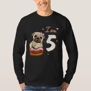 I Am 5 Birthday Cute Lovely Pug With Doughnut Dog T-Shirt