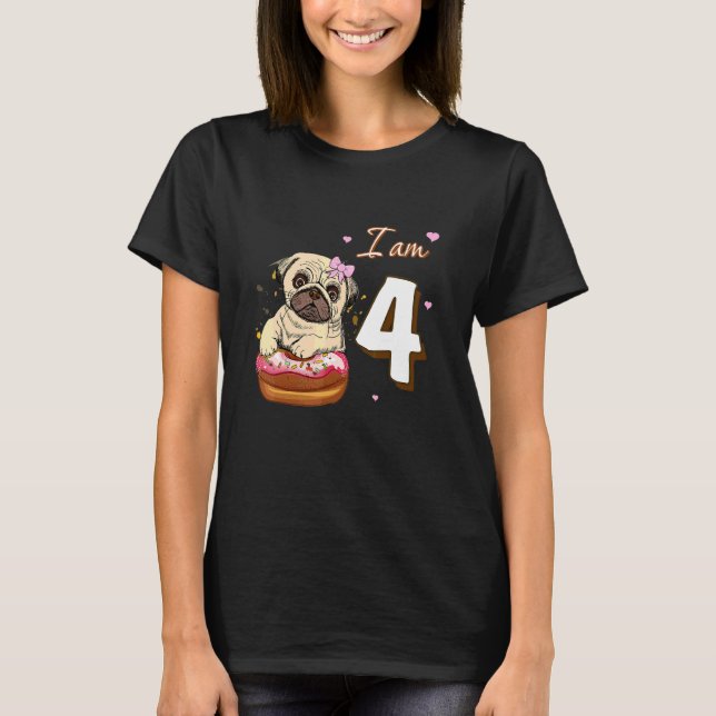 I Am 5 Birthday Cute Lovely Pug With Doughnut Dog  T-Shirt (Front)