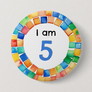 I Am 5 Mosaic Pattern Colourful Age Number Birthda 7.5 Cm Round Badge