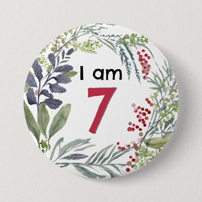 I Am 7 Beautiful Floral Pretty Pin Badge Button (Front)