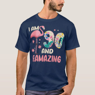 I Am 90 And Flamazing Bithday Flamingo 90th Bday C T-Shirt