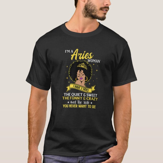 I Am A Aries T Black Women Queen Zodiac Birthday T-Shirt (Front)