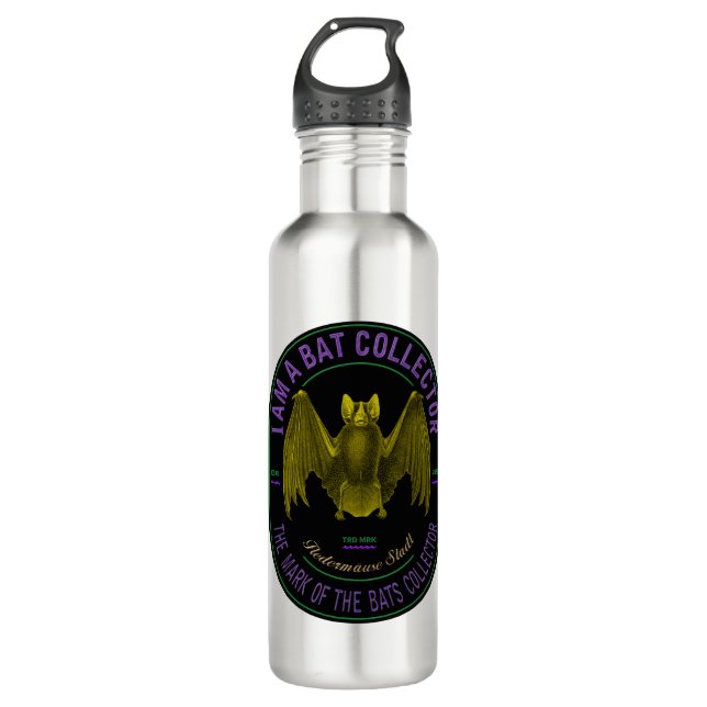 I am a bat collector stainless steel water bottle (Front)