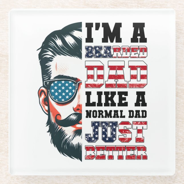I Am A Bearded Dad Glass Coaster (Front)