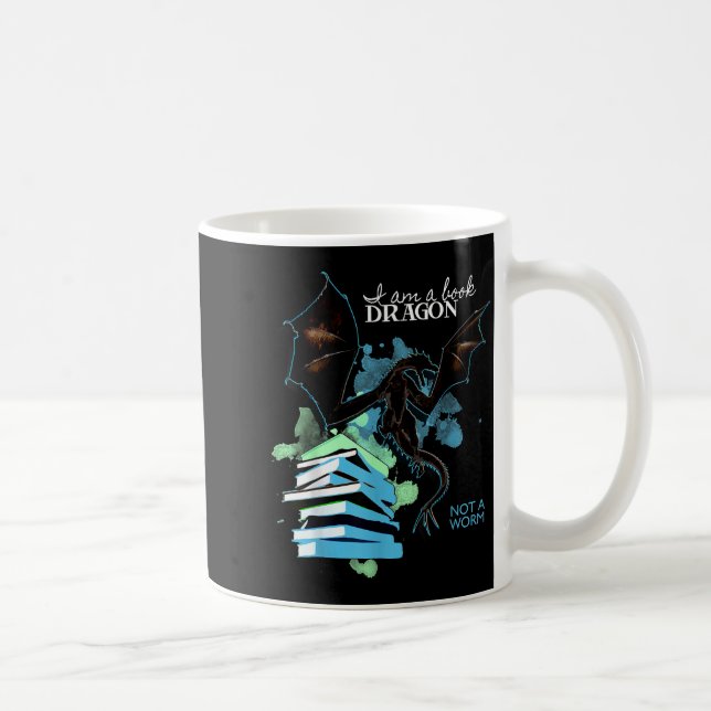 I Am A Book Dragon Not A Worm Funny Reading Lover  Coffee Mug (Right)