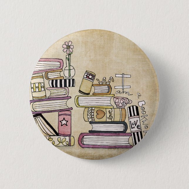 i am a bookworm 6 cm round badge (Front)