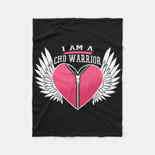 I Am A Chd Warrior Zipper Heart With Angel Wings Fleece Blanket