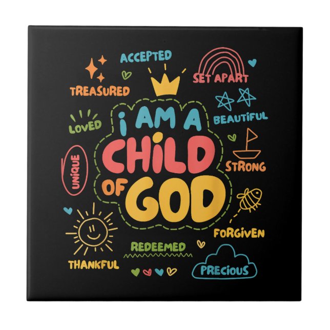 I am a Child of God Christian Retro Jesus Faith De Ceramic Tile (Front)