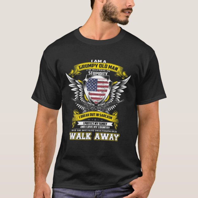 i am a grumpy old man i'm allergic to stupidity T-Shirt (Front)
