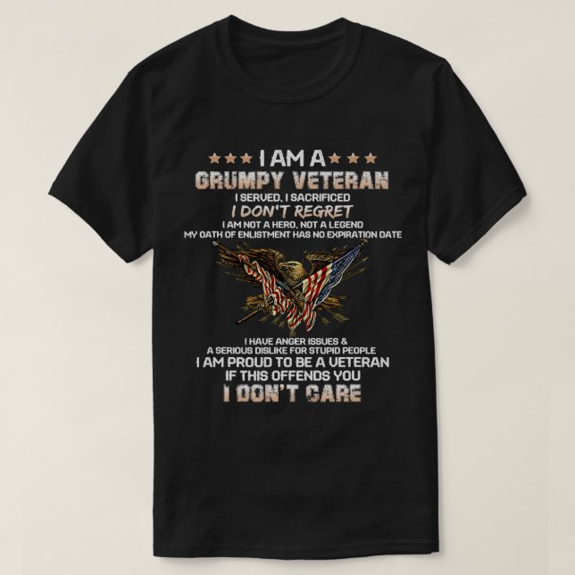 I Am A Grumpy Old Veteran Us Flag Tee Fathers Day  (Design Front)